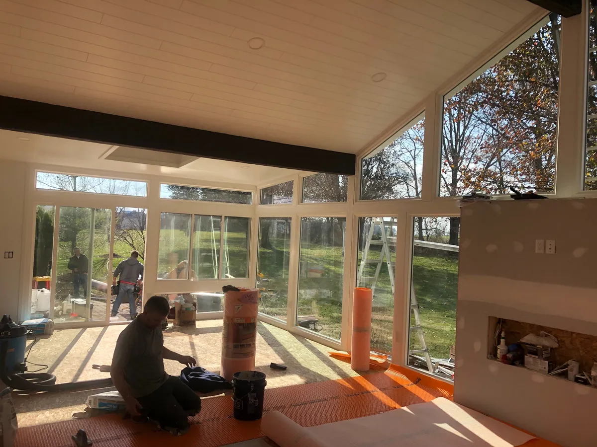 Interior finishing underway inside a new sunroom