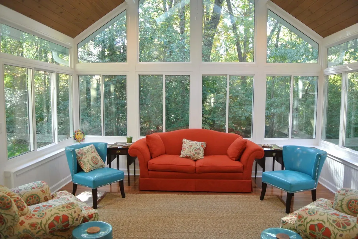 A-frame ceiling and coloured seating