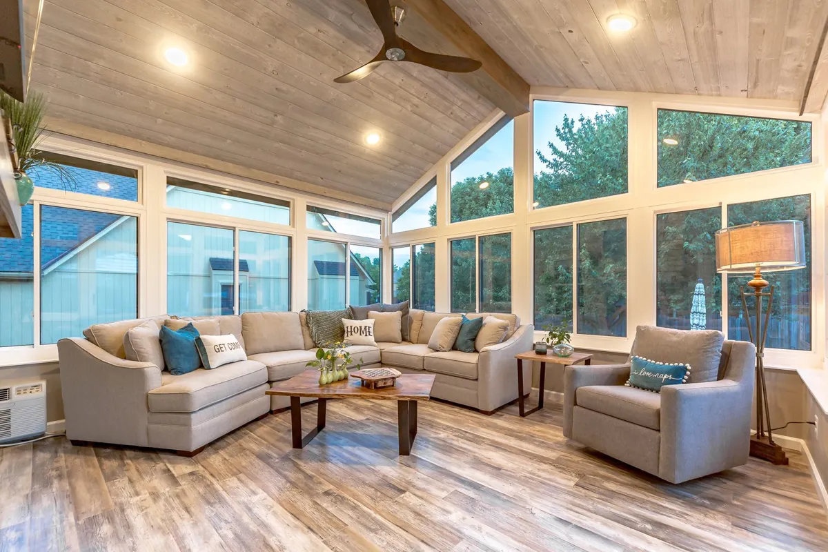 Open glass doors onto a deck