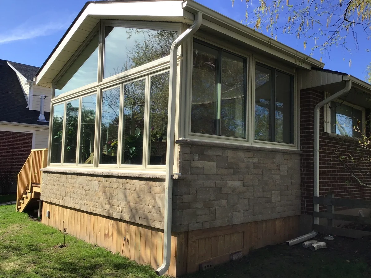 Glass room on a stone base