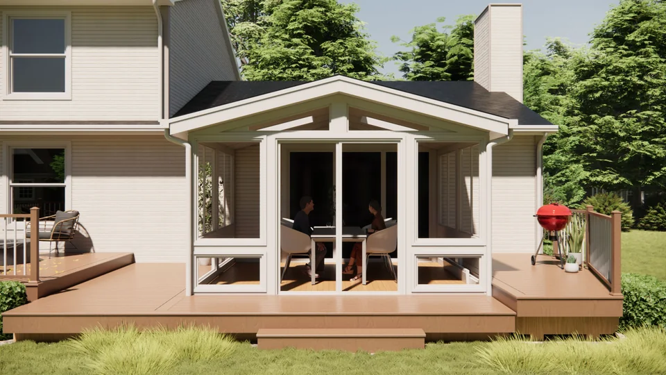 Rear elevation rendering of the sunroom